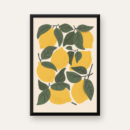 Limon ve Yaprak Dijital Poster – Canlı Doğal Desen