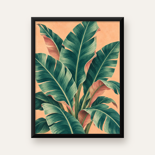 Tropikal Yaprak Desenli Modern Dijital Poster