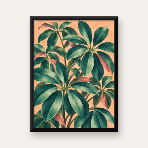 Tropikal Yeşil Yaprak Desenli Dijital Poster - Modern Duvar Sanatı