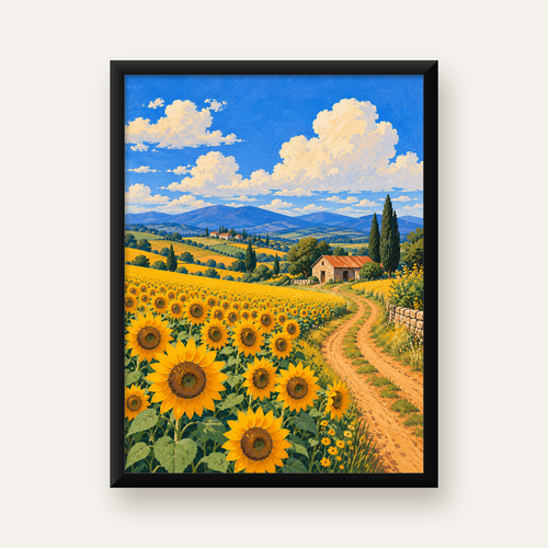 Günebakalı Kır Manzarası Poster – Pastoral Duvar Dekoru