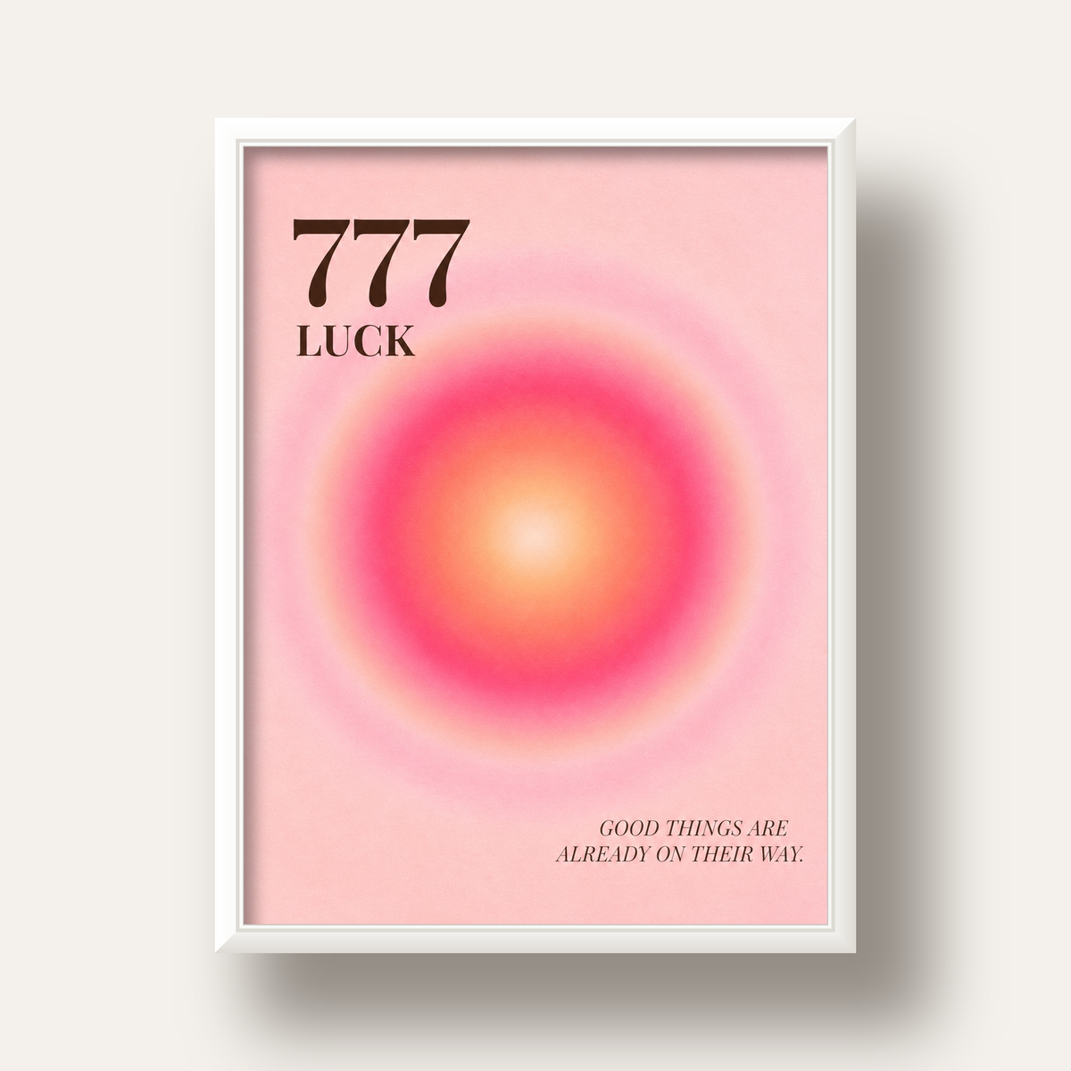 777 Luck Pembe Aura Poster — beyaz derin çerçeveli