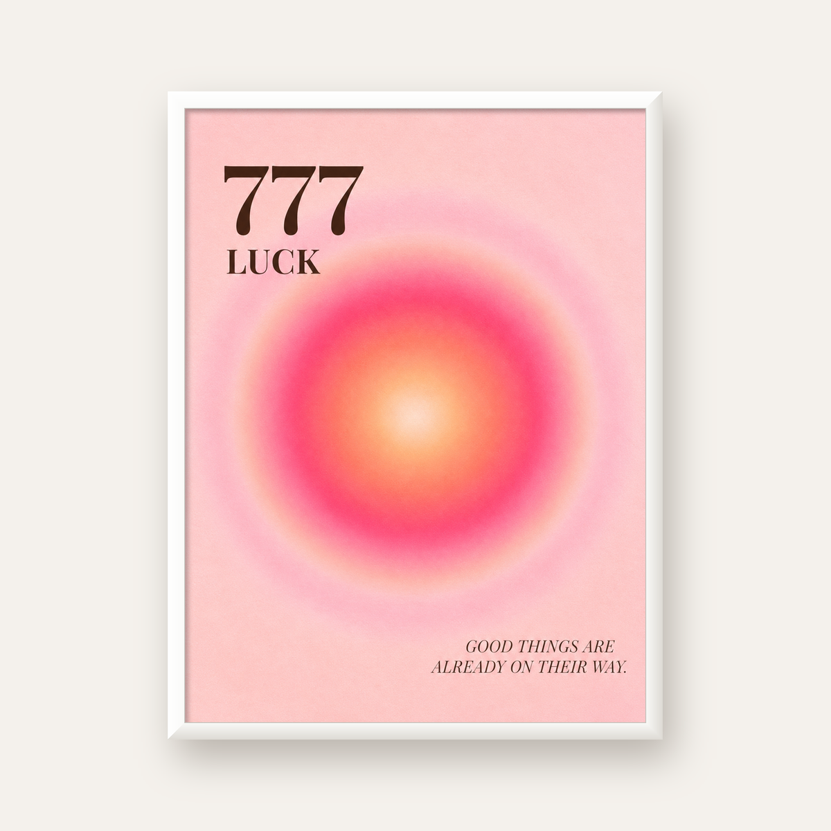 777 Luck Pembe Aura Poster — beyaz çerçeveli dikey poster