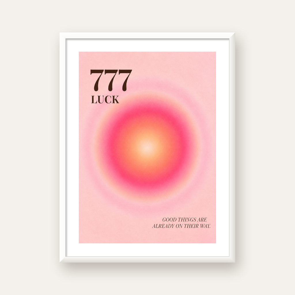 777 Luck Pembe Aura Poster — beyaz çerçeveli dikey poster