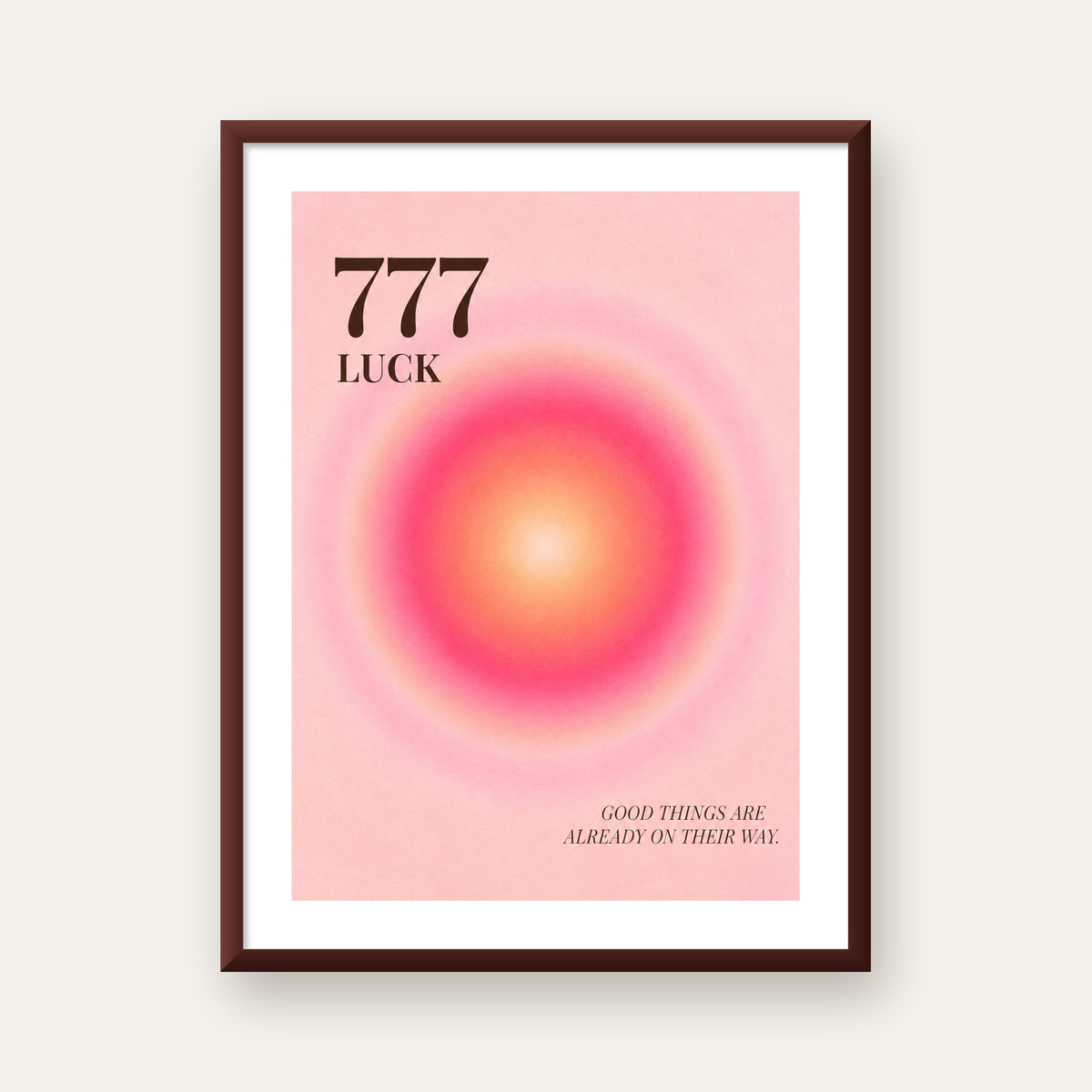 777 Luck Pembe Aura Poster — ceviz çerçeveli paspartulu