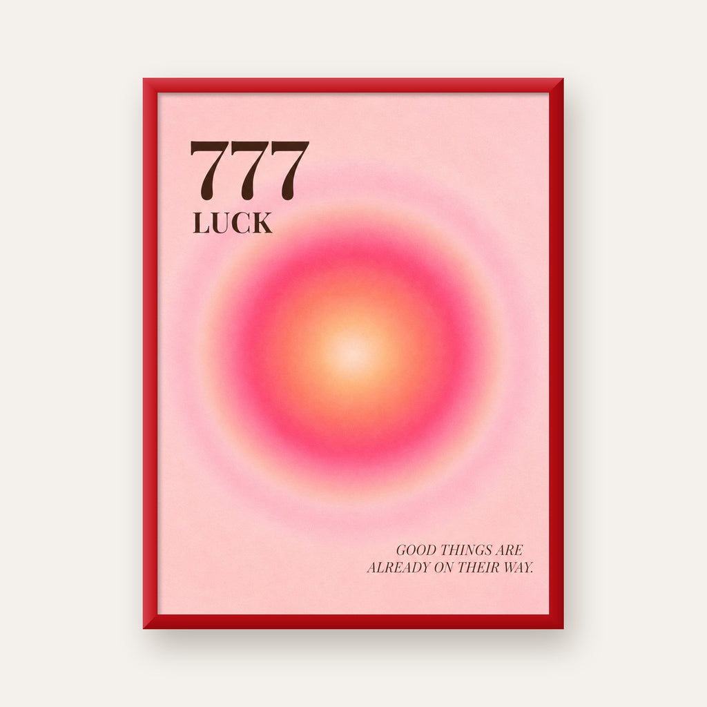 777 Luck Pembe Aura Poster — kırmızı çerçeveli