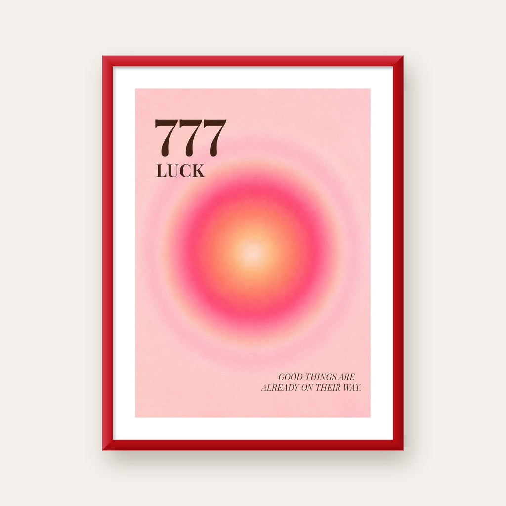 777 Luck Pembe Aura Poster — kırmızı çerçeveli paspartulu