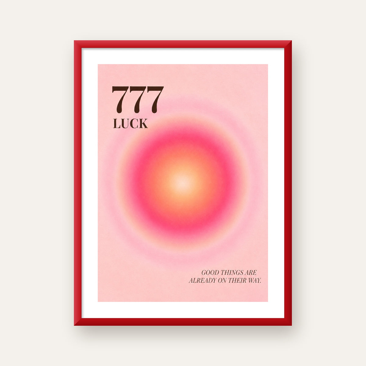 777 Luck Pembe Aura Poster — kırmızı çerçeveli paspartulu