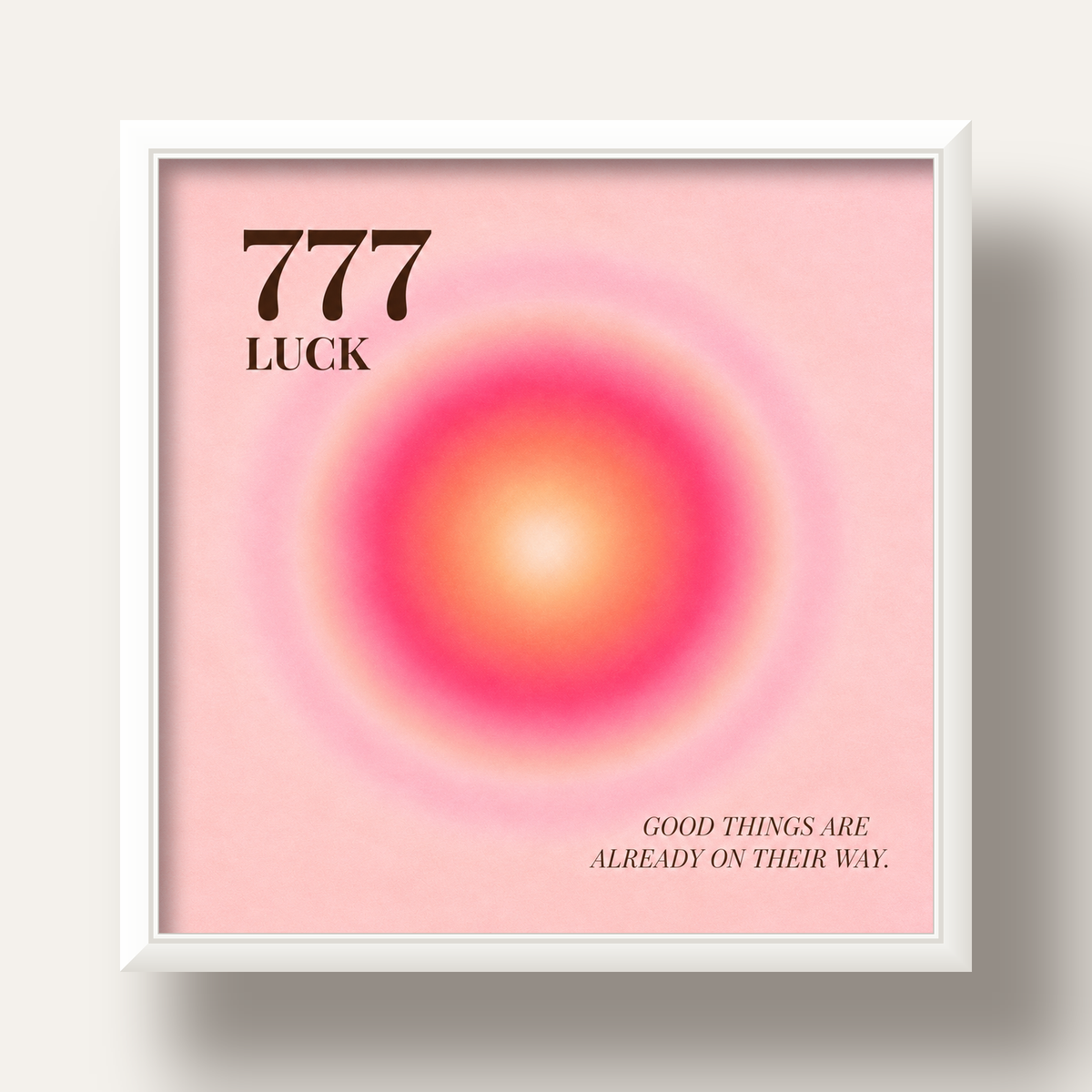 777 Luck Pembe Aura Poster — beyaz derin çerçeveli