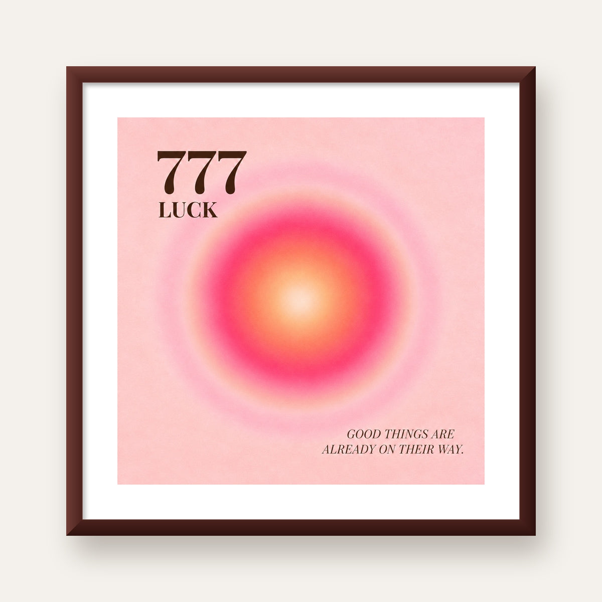 777 Luck Pembe Aura Poster — ceviz çerçeveli paspartulu