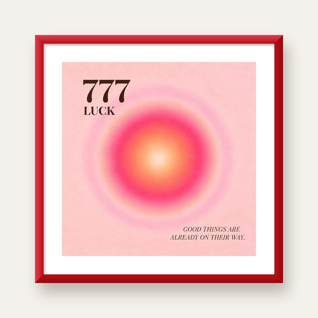 777 Luck Pembe Aura Poster — kırmızı çerçeveli paspartulu
