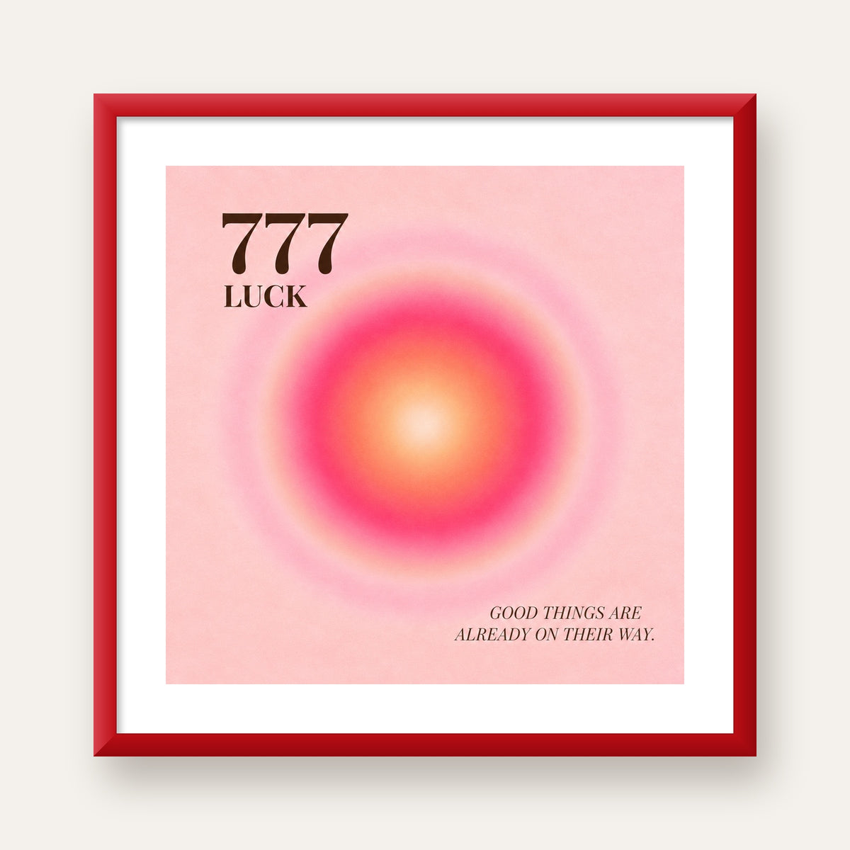 777 Luck Pembe Aura Poster — kırmızı çerçeveli paspartulu