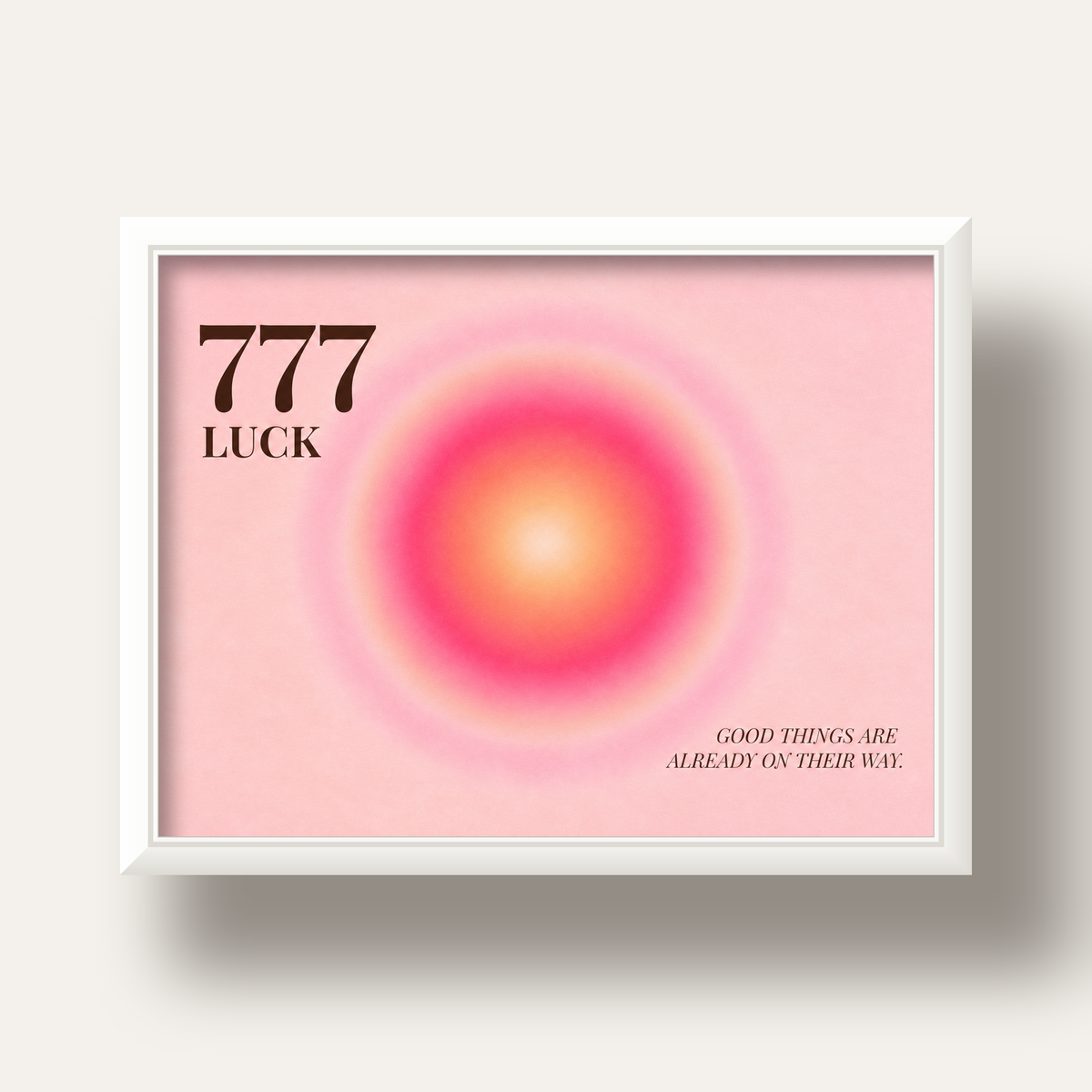 777 Luck Pembe Aura Poster — beyaz derin çerçeveli