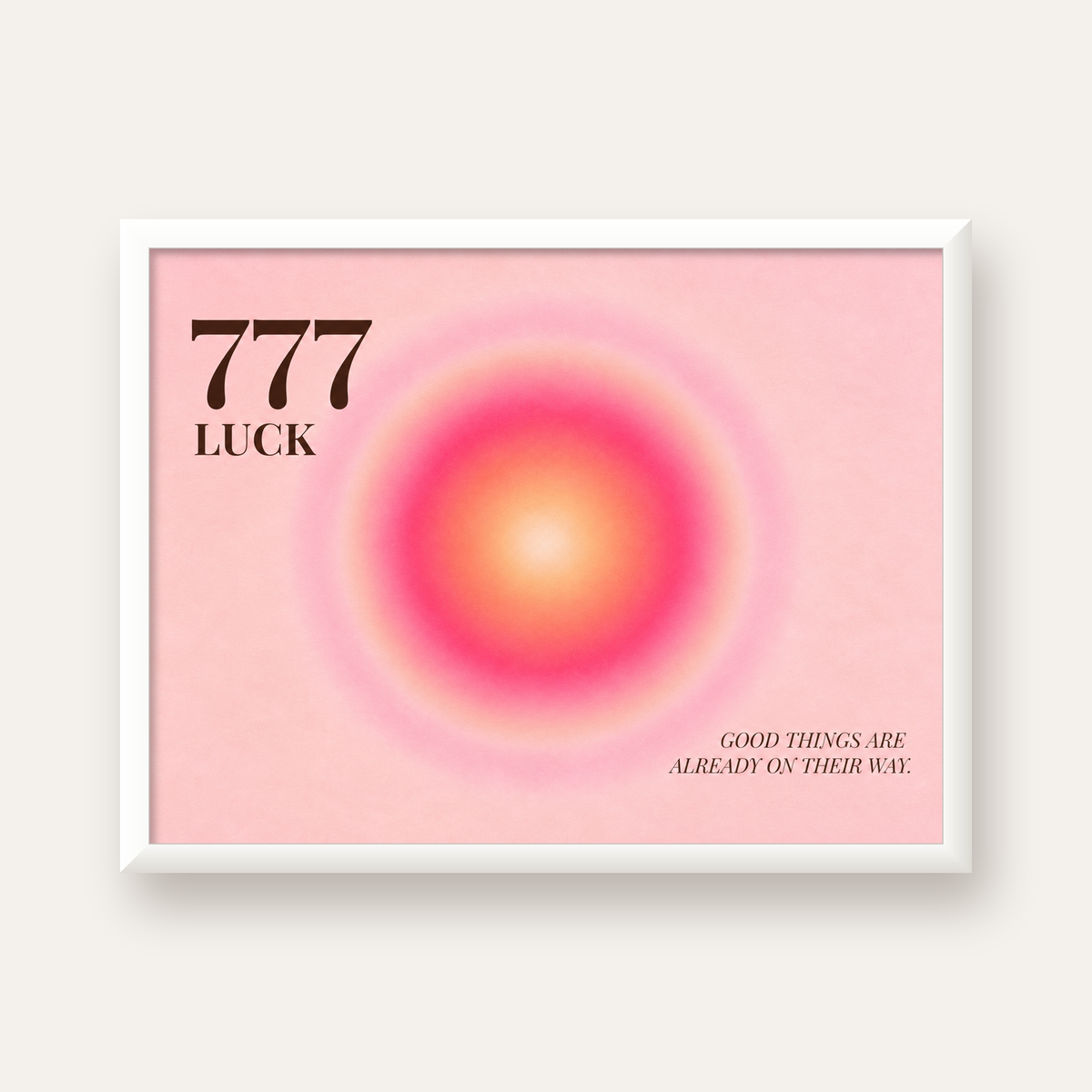 777 Luck Pembe Aura Poster — beyaz çerçeveli yatay poster