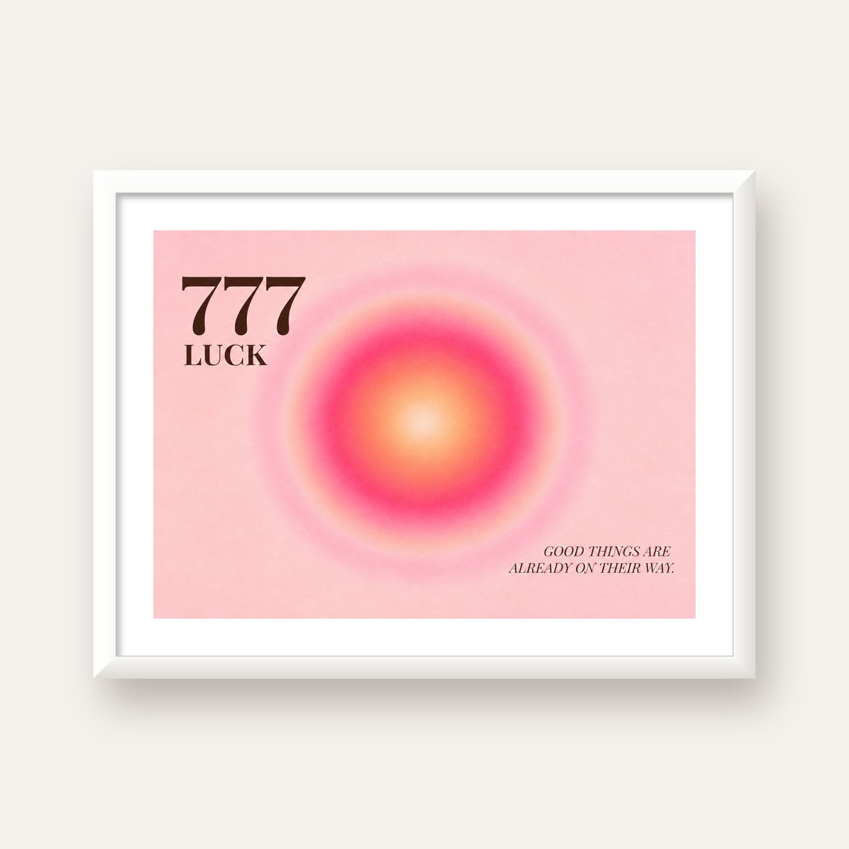 777 Luck Pembe Aura Poster — beyaz çerçeveli yatay poster