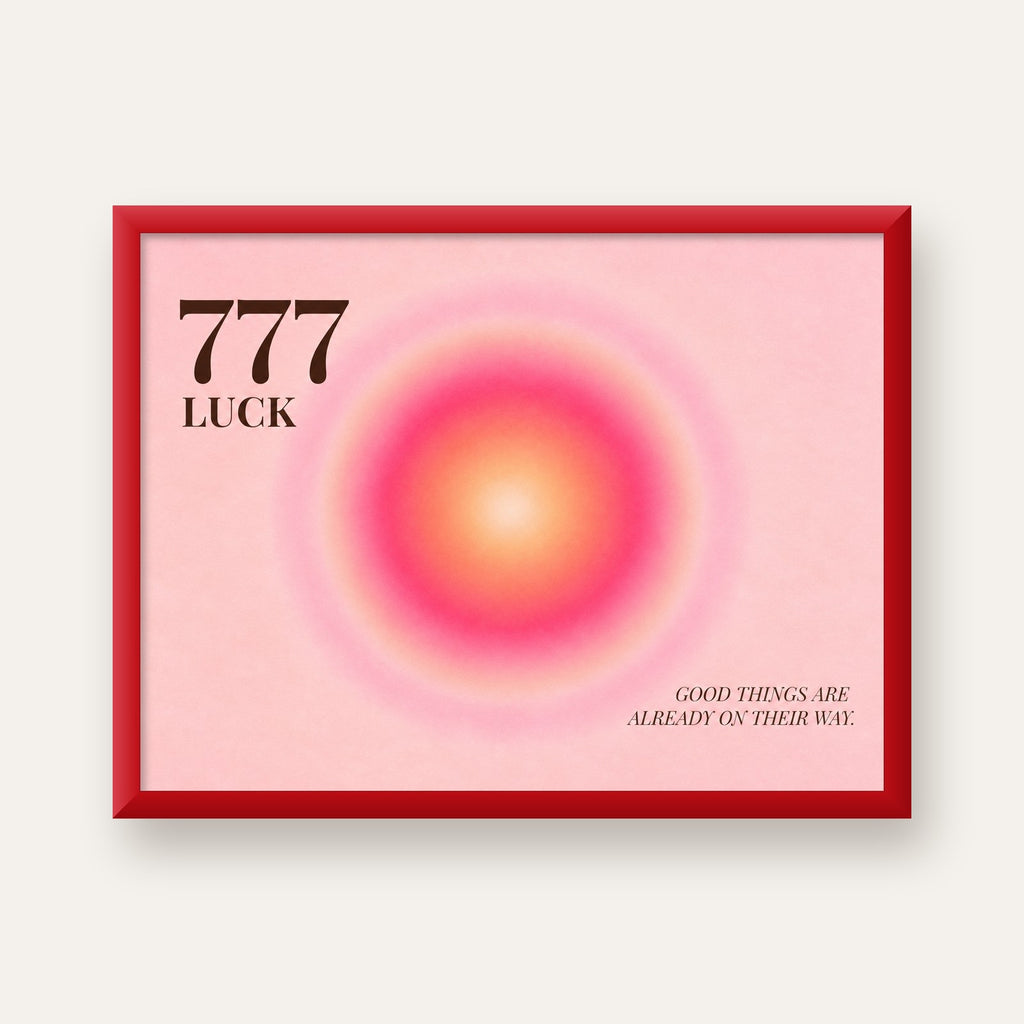 777 Luck Pembe Aura Poster — kırmızı çerçeveli