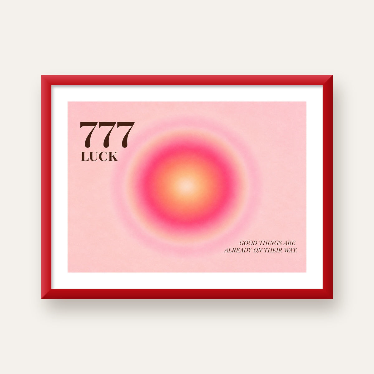 777 Luck Pembe Aura Poster — kırmızı çerçeveli paspartulu