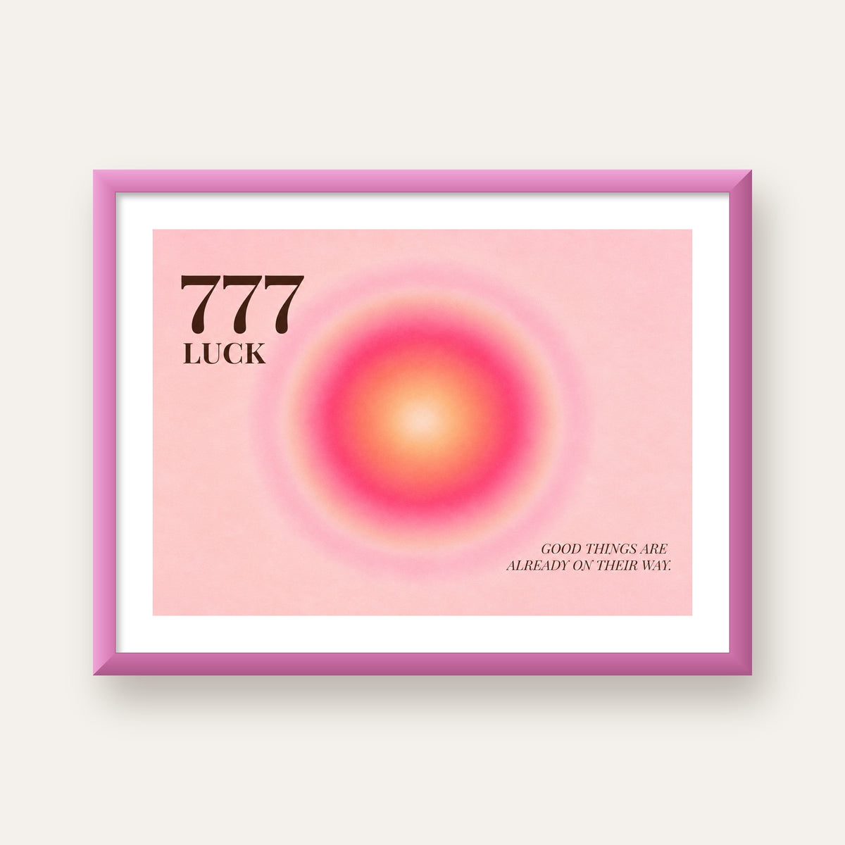 777 Luck Pembe Aura Poster — pembe çerçeveli paspartulu