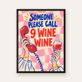 Eğlenceli Şarap & Telefon Poster – 9 Wine Wine İllüstrasyon — Dikey baskı, düz siyah çerçeveli duvar posteri