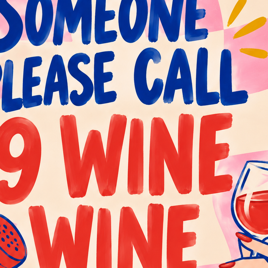 Eğlenceli Şarap & Telefon Poster – 9 Wine Wine İllüstrasyon — baskının yakın çekimi, kâğıt dokusu ve renk detayı