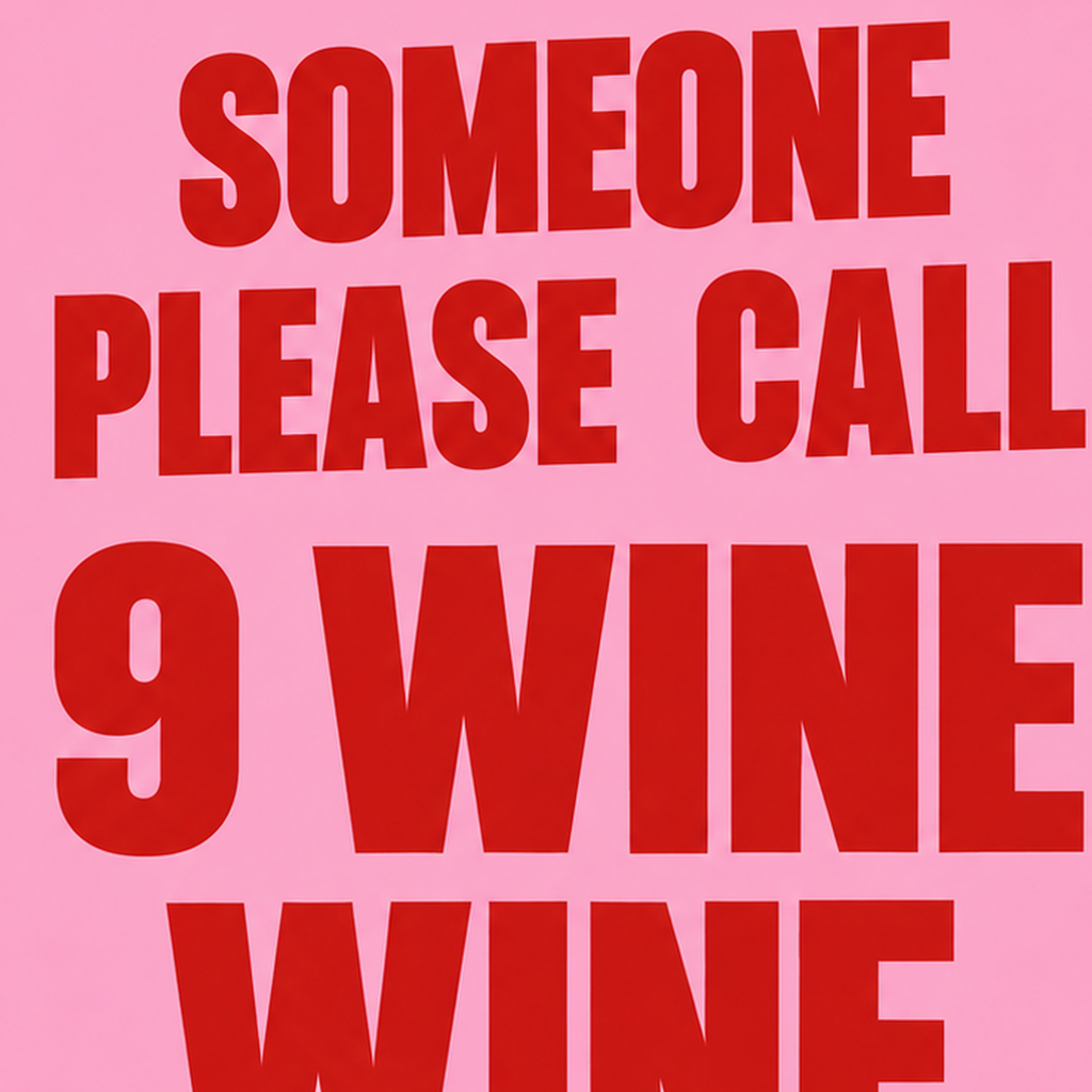 Mizahi Şarap Posteri – SOMEONE PLEASE CALL 9 WINE WINE — baskının yakın çekimi, kâğıt dokusu ve renk detayı