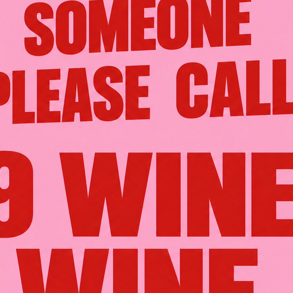 Mizahi Şarap Posteri – SOMEONE PLEASE CALL 9 WINE WINE — baskının yakın çekimi, kâğıt dokusu ve renk detayı