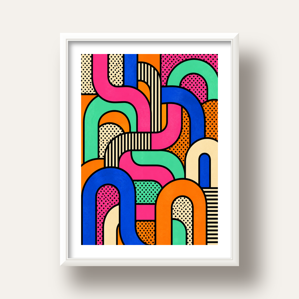 Renkli Geometrik Soyut Desen Pop Art Poster — beyaz derin çerçeveli paspartulu