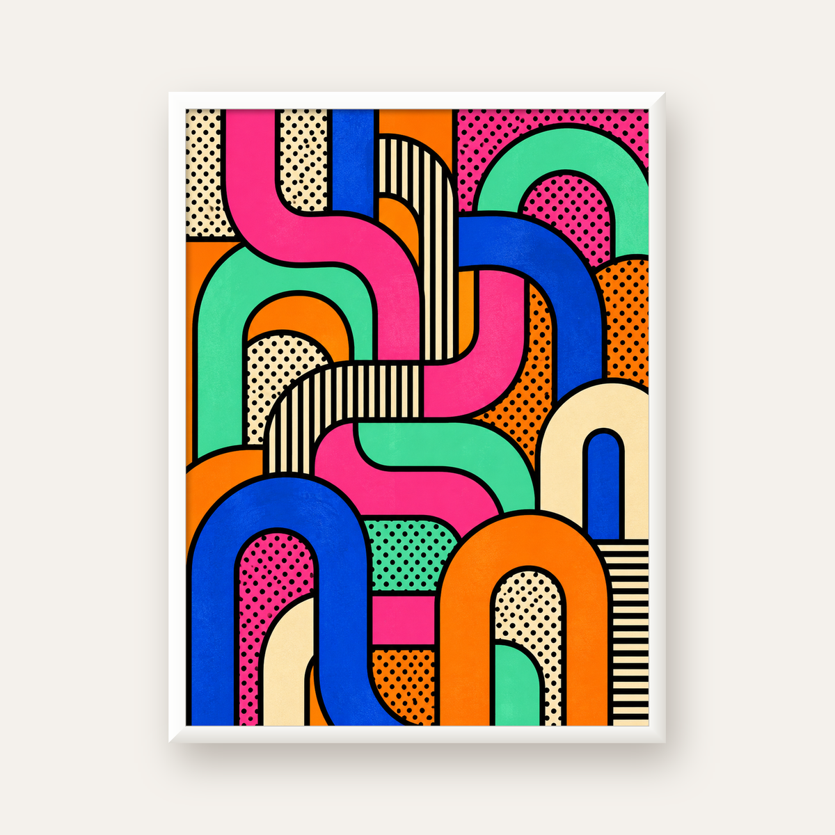 Renkli Geometrik Soyut Desen Pop Art Poster — beyaz çerçeveli dikey poster
