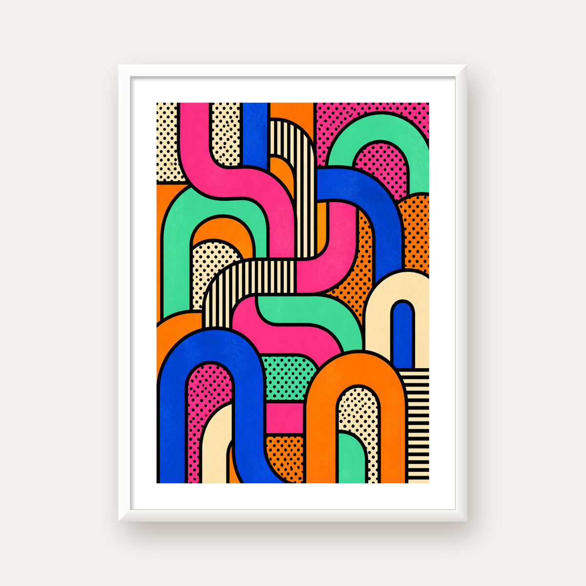 Renkli Geometrik Soyut Desen Pop Art Poster — beyaz çerçeveli dikey poster