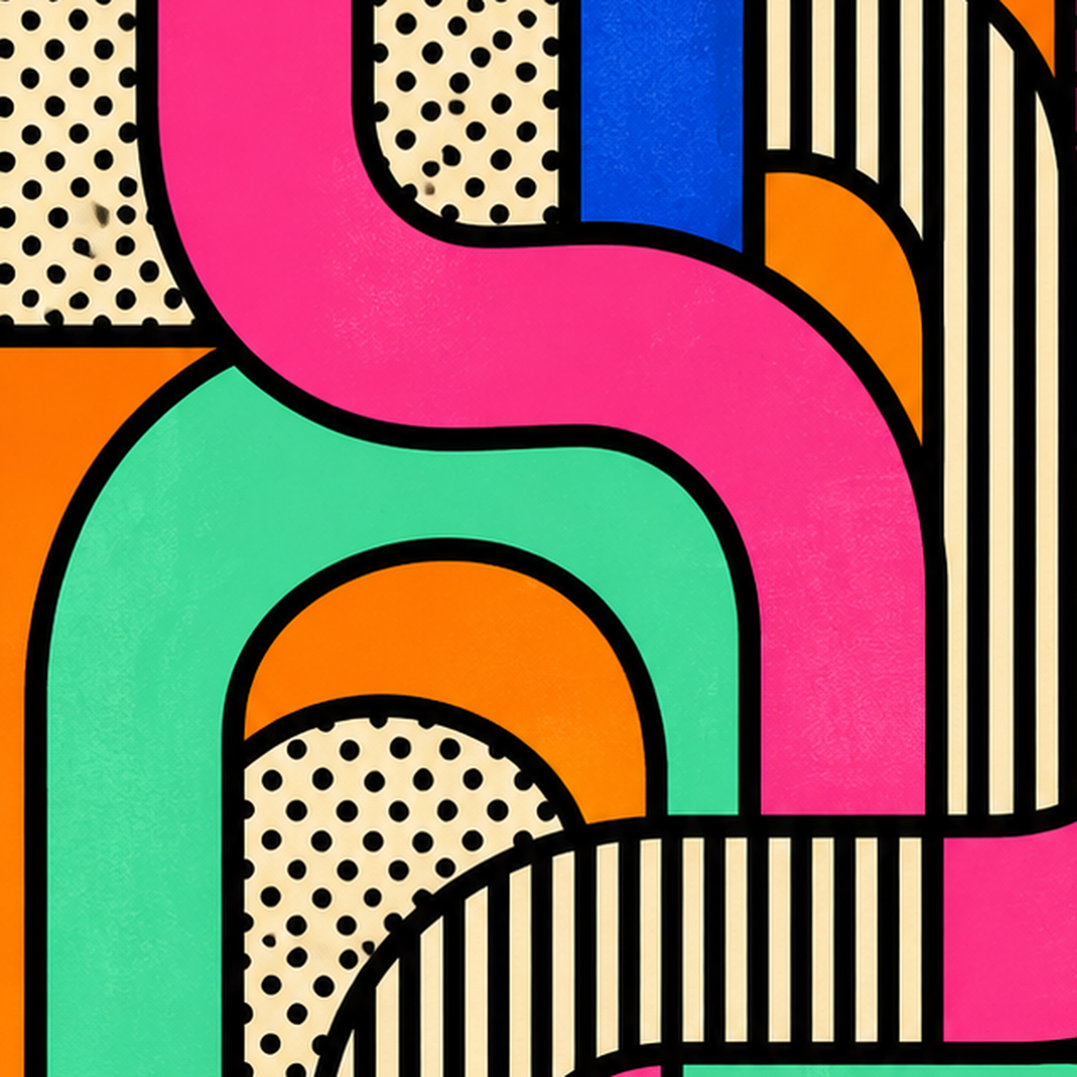 Renkli Geometrik Soyut Desen Pop Art Poster — baskının yakın çekimi, kâğıt dokusu ve renk detayı