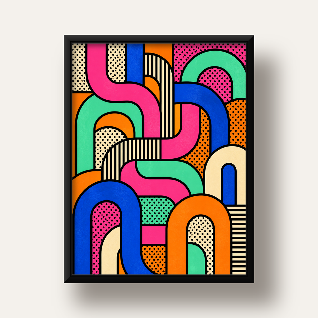 Renkli Geometrik Soyut Desen Pop Art Poster — siyah derin çerçeveli