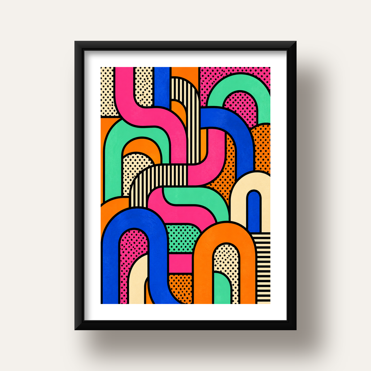 Renkli Geometrik Soyut Desen Pop Art Poster — siyah derin çerçeveli paspartulu