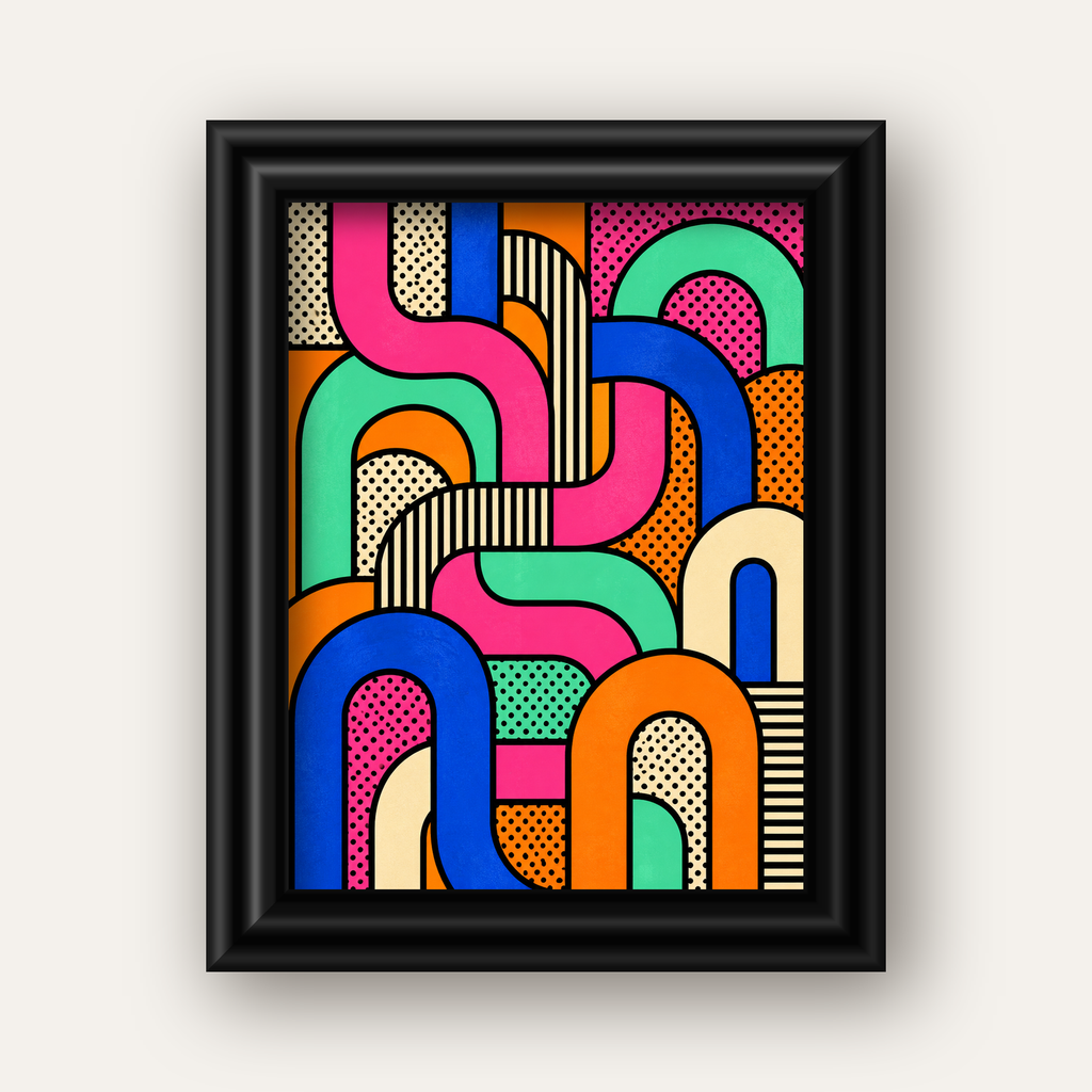 Renkli Geometrik Soyut Desen Pop Art Poster — siyah galeri çerçeveli