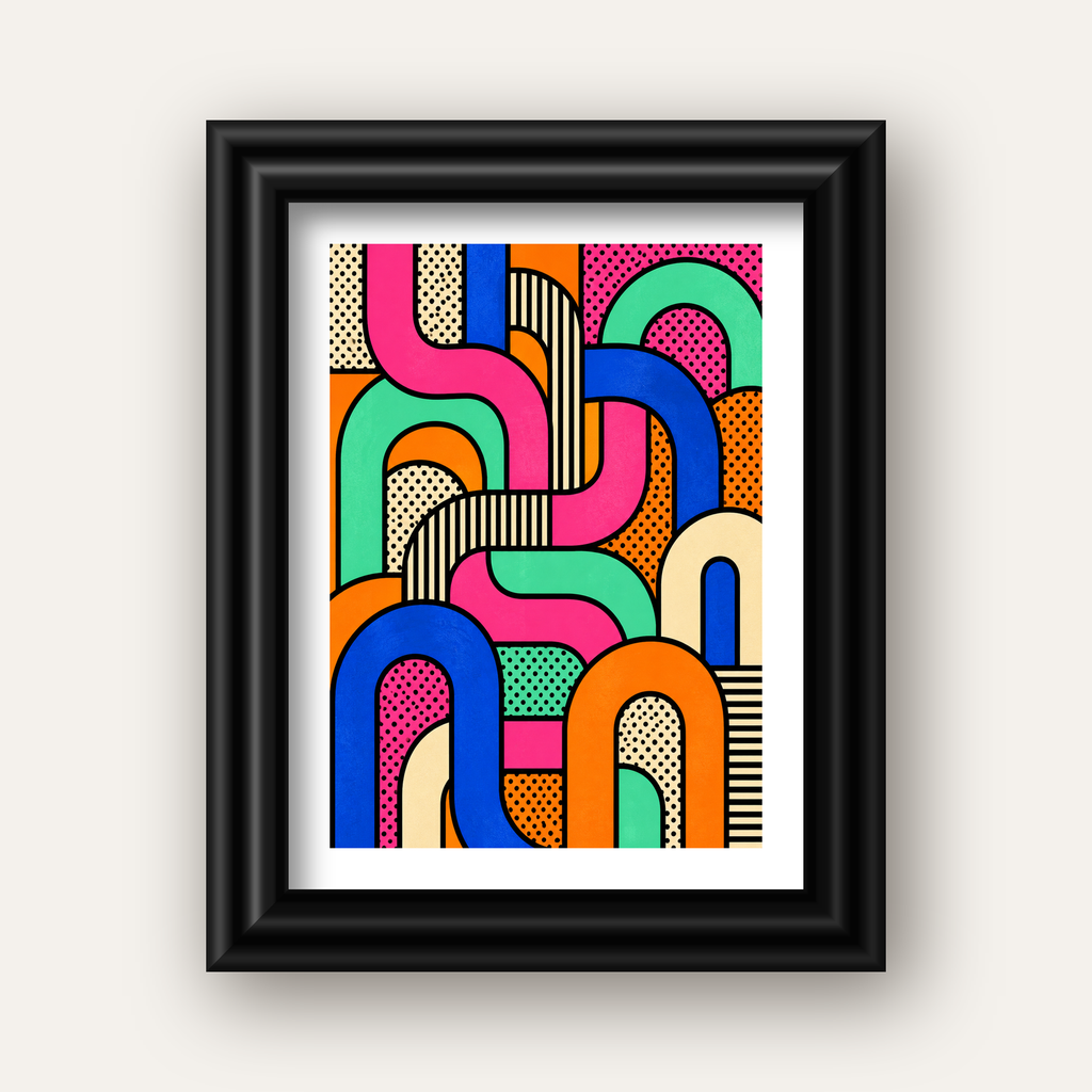 Renkli Geometrik Soyut Desen Pop Art Poster — siyah galeri çerçeveli paspartulu