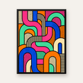 Renkli Geometrik Soyut Desen Pop Art Poster — Dikey baskı, düz siyah çerçeveli duvar posteri