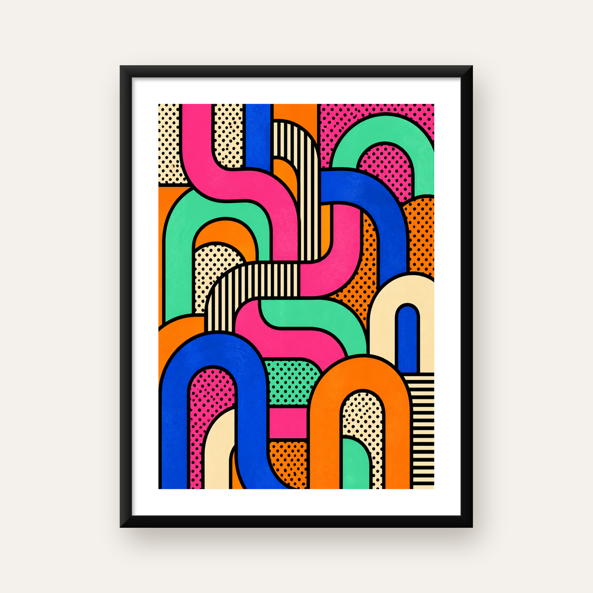 Renkli Geometrik Soyut Desen Pop Art Poster — Dikey baskı, beyaz paspartulu