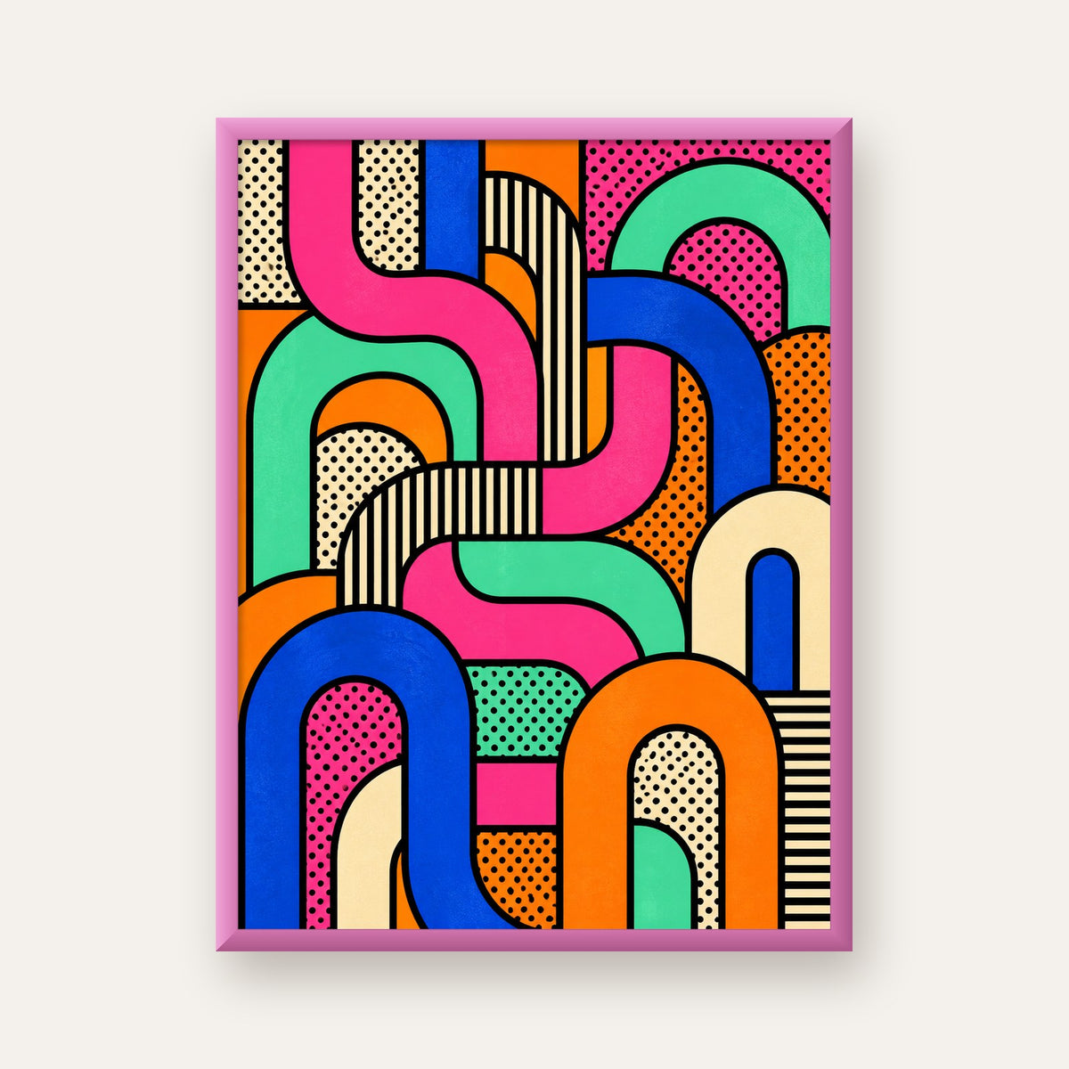 Renkli Geometrik Soyut Desen Pop Art Poster — pembe çerçeveli