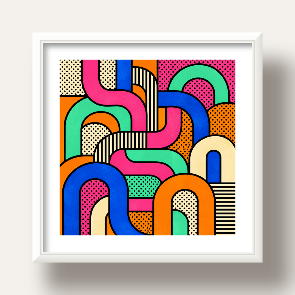 Renkli Geometrik Soyut Desen Pop Art Poster — beyaz derin çerçeveli paspartulu