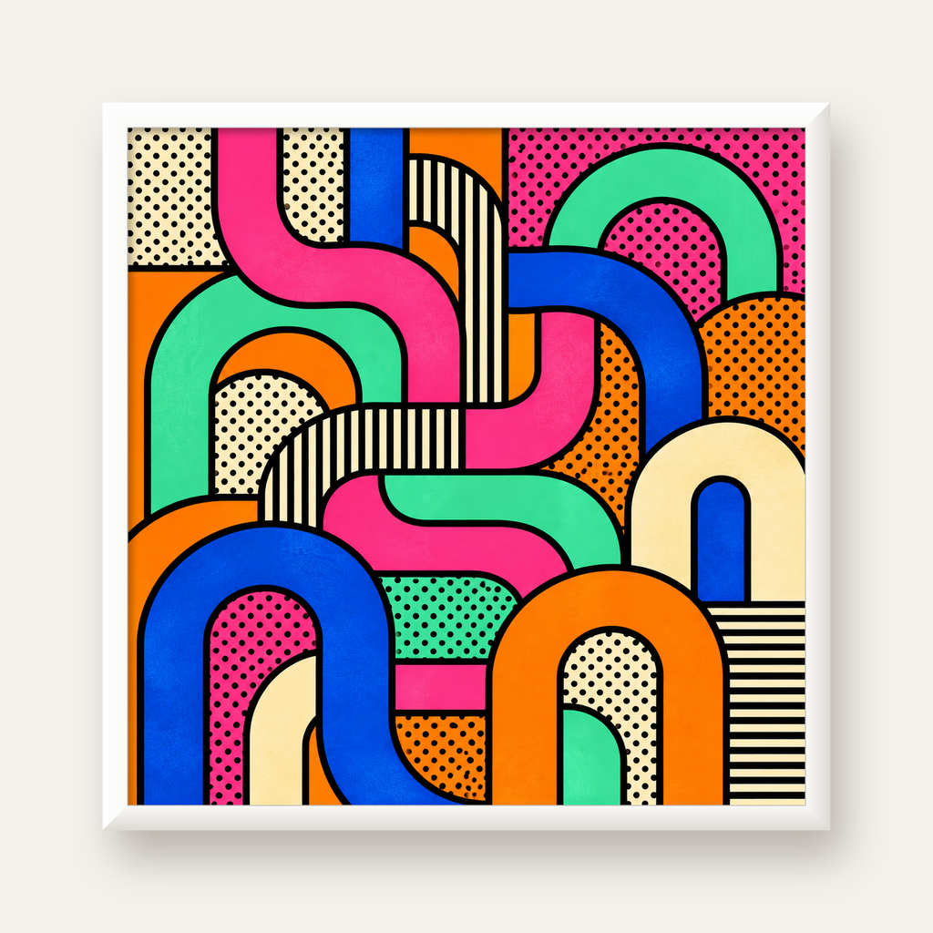 Renkli Geometrik Soyut Desen Pop Art Poster — beyaz çerçeveli kare poster