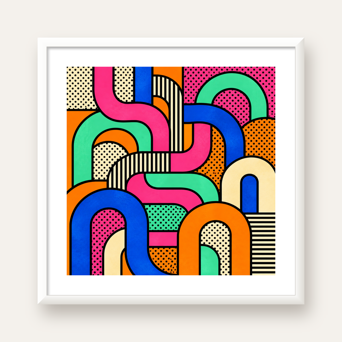 Renkli Geometrik Soyut Desen Pop Art Poster — beyaz çerçeveli kare poster