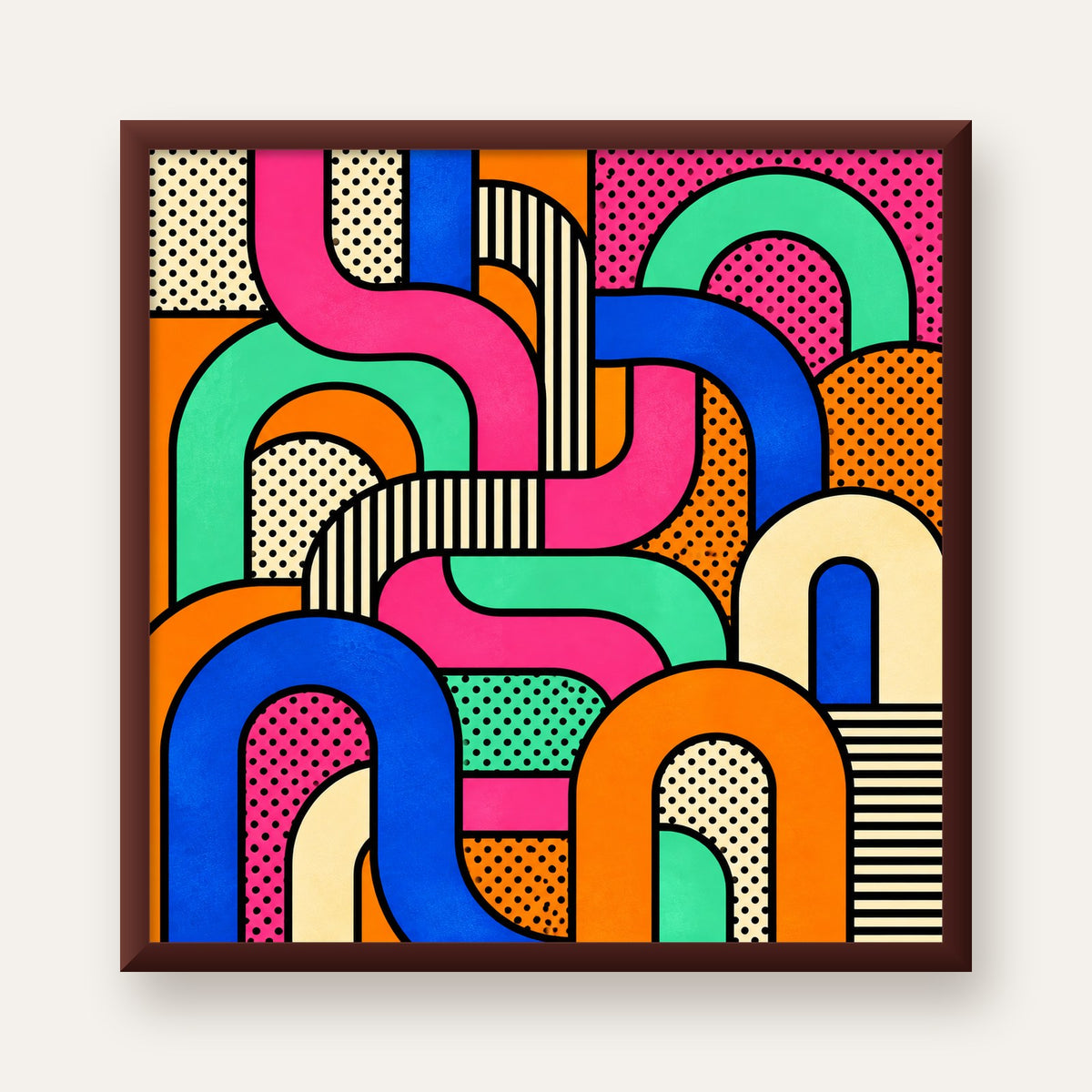 Renkli Geometrik Soyut Desen Pop Art Poster — ceviz çerçeveli