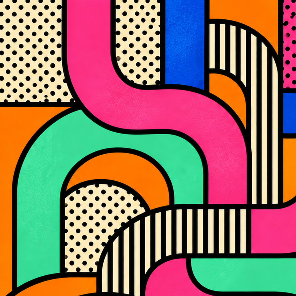 Renkli Geometrik Soyut Desen Pop Art Poster — baskının yakın çekimi, kâğıt dokusu ve renk detayı