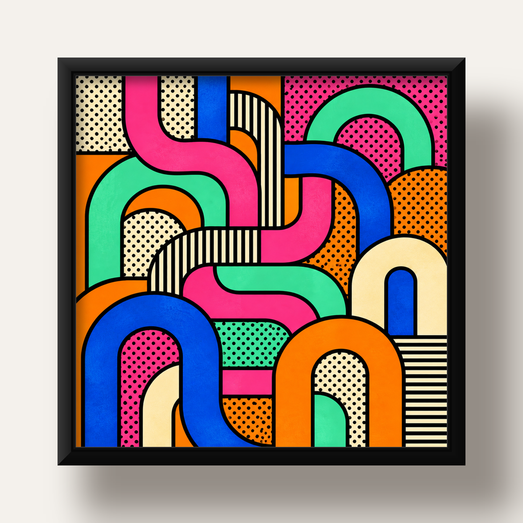 Renkli Geometrik Soyut Desen Pop Art Poster — siyah derin çerçeveli