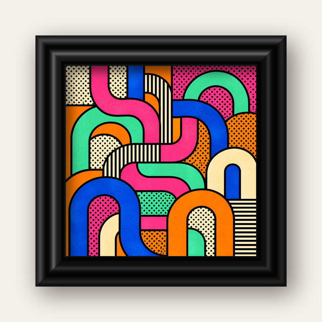 Renkli Geometrik Soyut Desen Pop Art Poster — siyah galeri çerçeveli