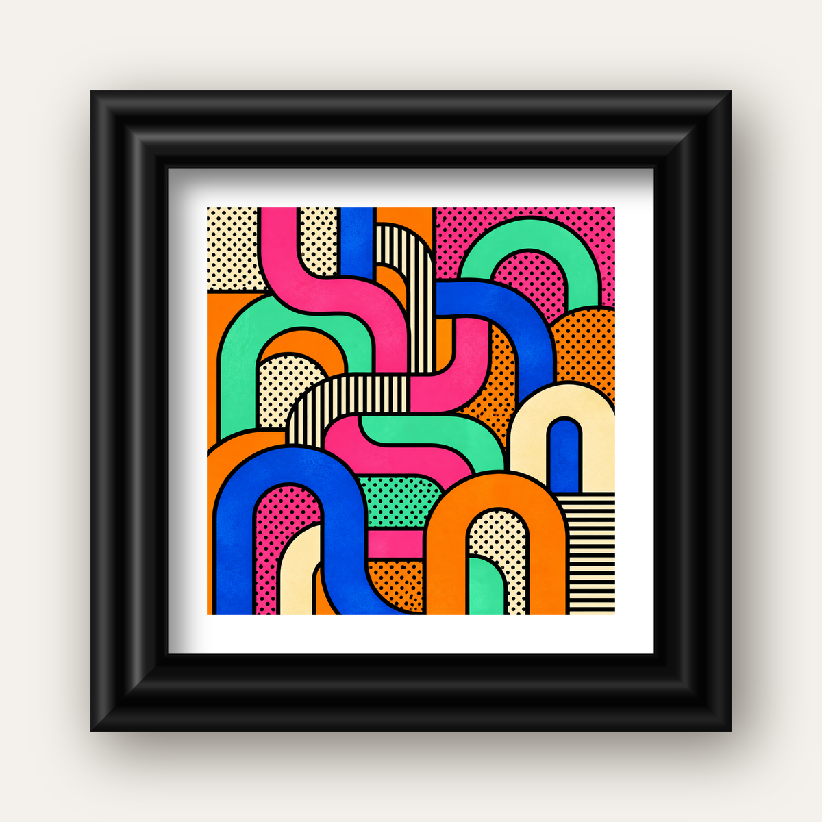 Renkli Geometrik Soyut Desen Pop Art Poster — siyah galeri çerçeveli paspartulu