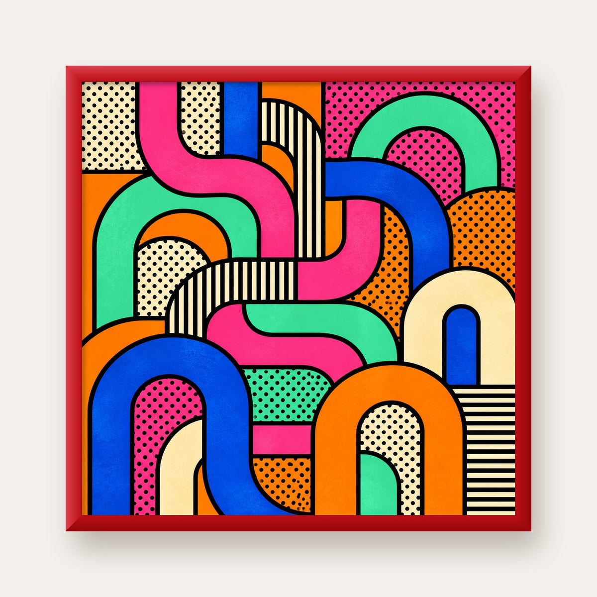 Renkli Geometrik Soyut Desen Pop Art Poster — kırmızı çerçeveli