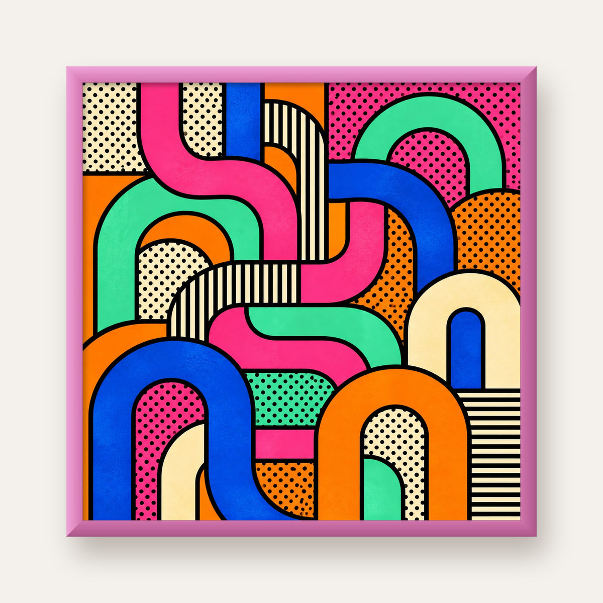 Renkli Geometrik Soyut Desen Pop Art Poster — pembe çerçeveli