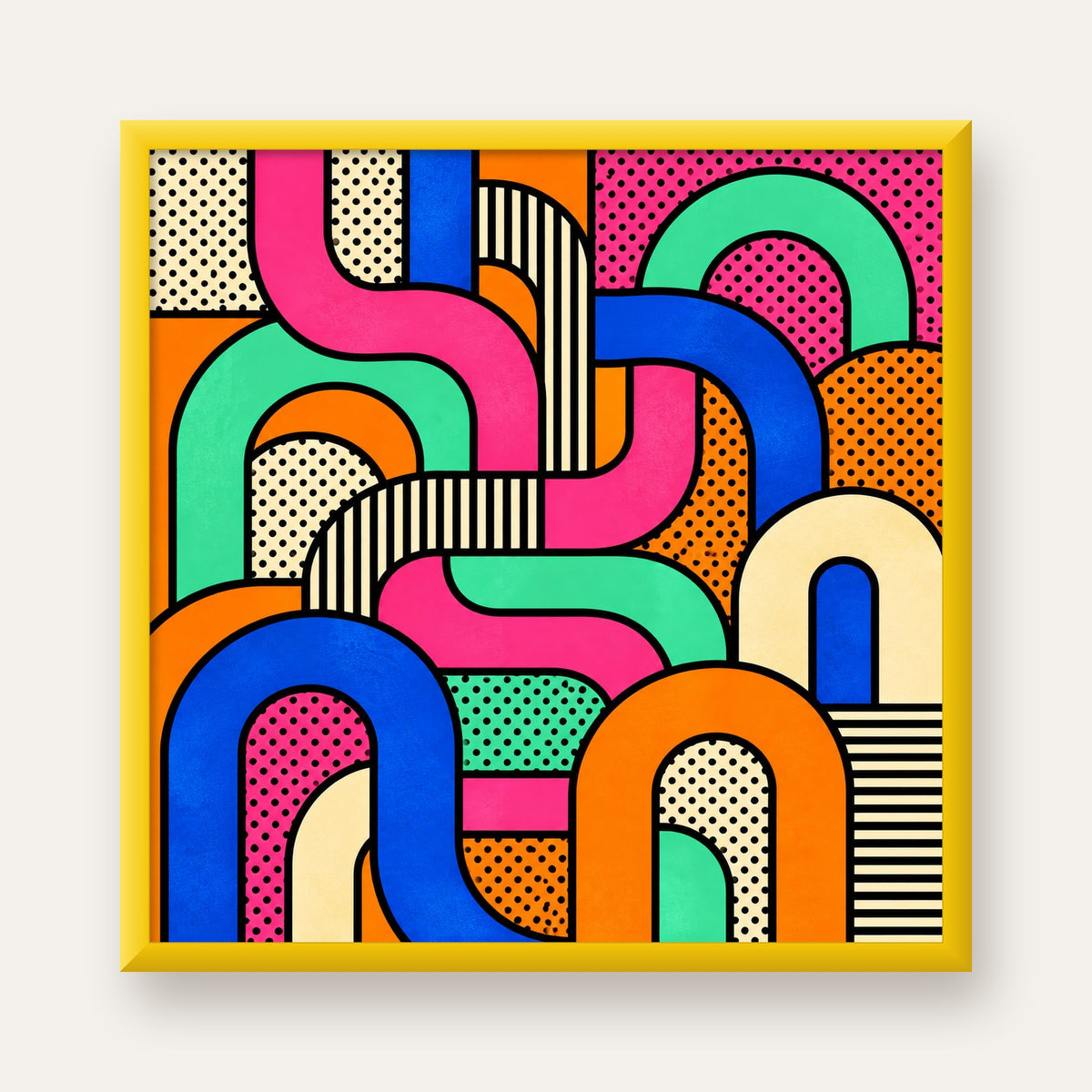 Renkli Geometrik Soyut Desen Pop Art Poster — sarı çerçeveli