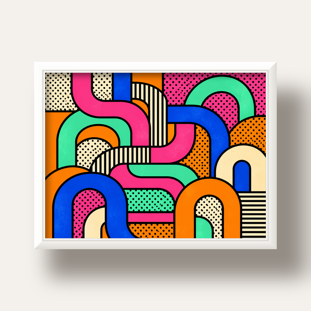 Renkli Geometrik Soyut Desen Pop Art Poster — beyaz derin çerçeveli