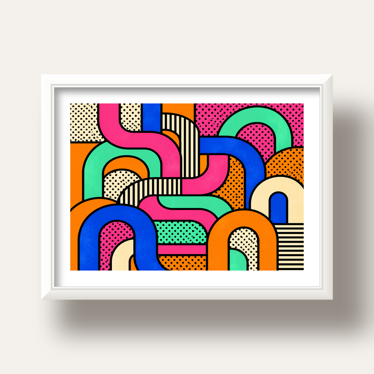 Renkli Geometrik Soyut Desen Pop Art Poster — beyaz derin çerçeveli paspartulu