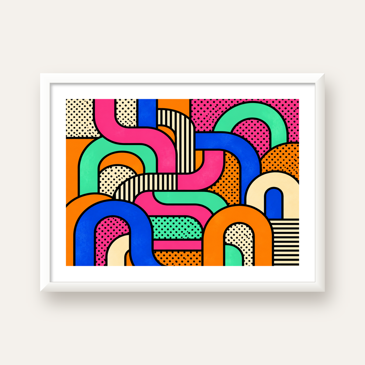 Renkli Geometrik Soyut Desen Pop Art Poster — beyaz çerçeveli yatay poster